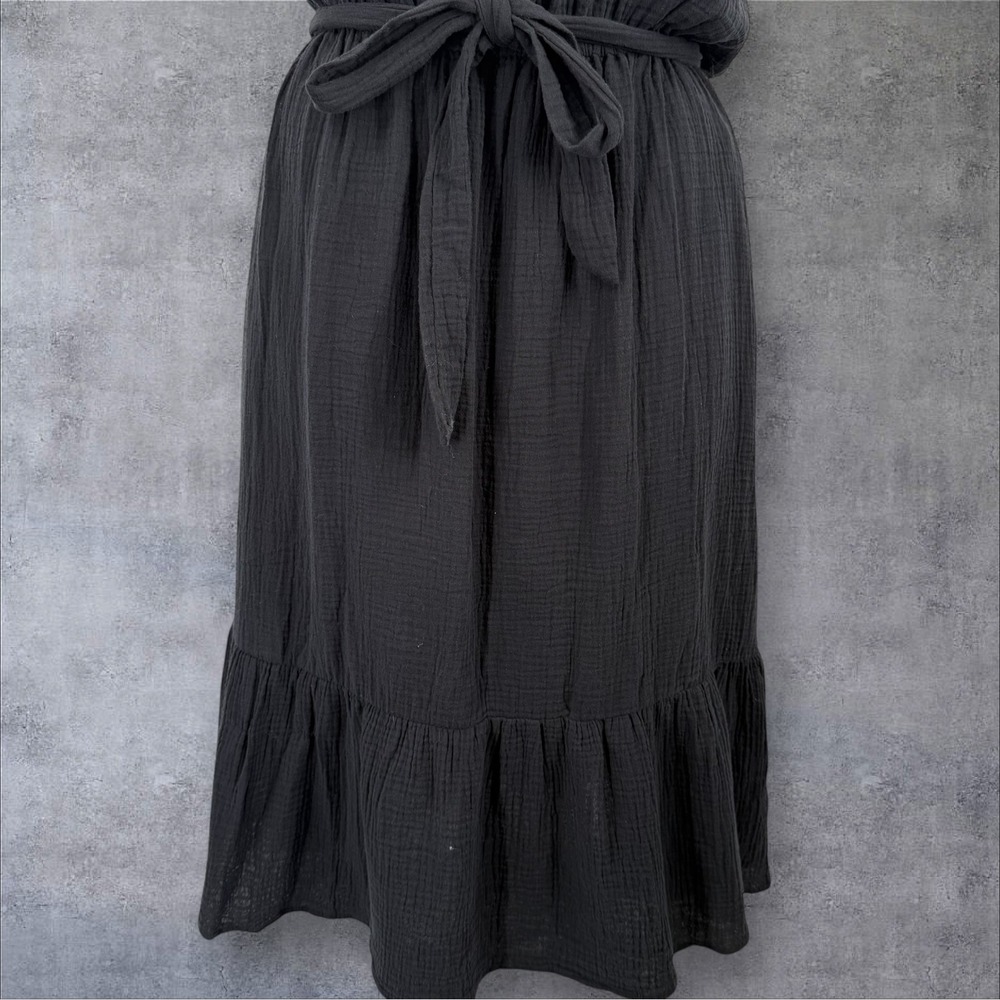 Evereve Gigi Gauze Tie Dress Midi Sundress Sleeveless Black XL NWT - Picture 5 of 14